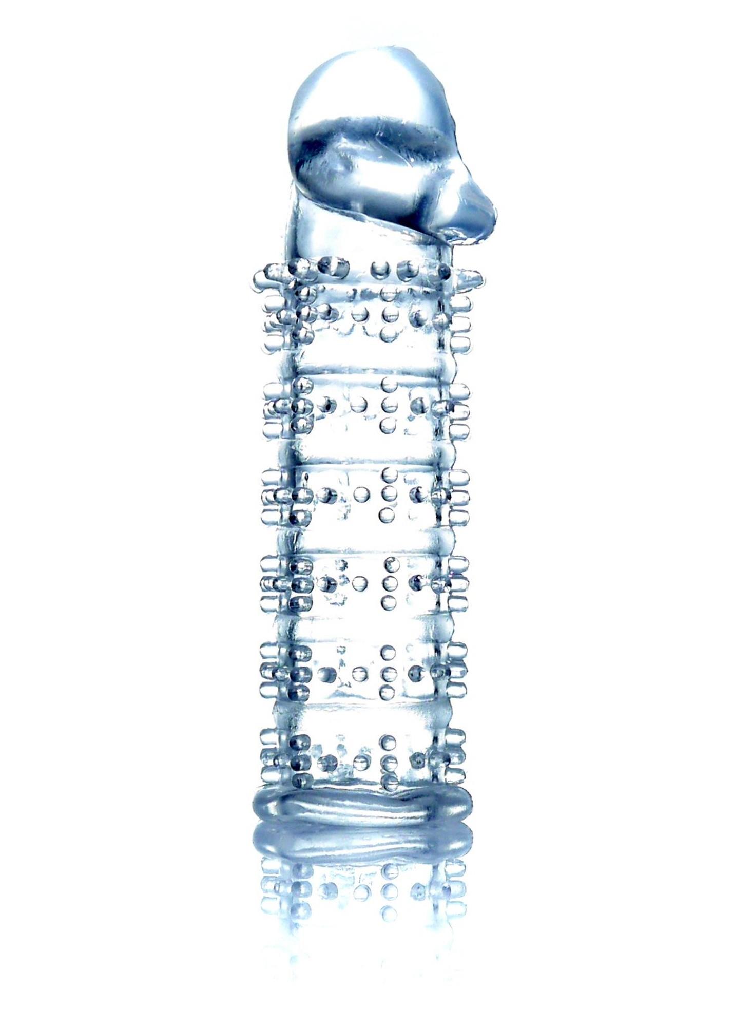 Stimulator Penis Sleeve cu tepi si cap Transparent, vedere de ansamblu cu tepii pe toata lungimea