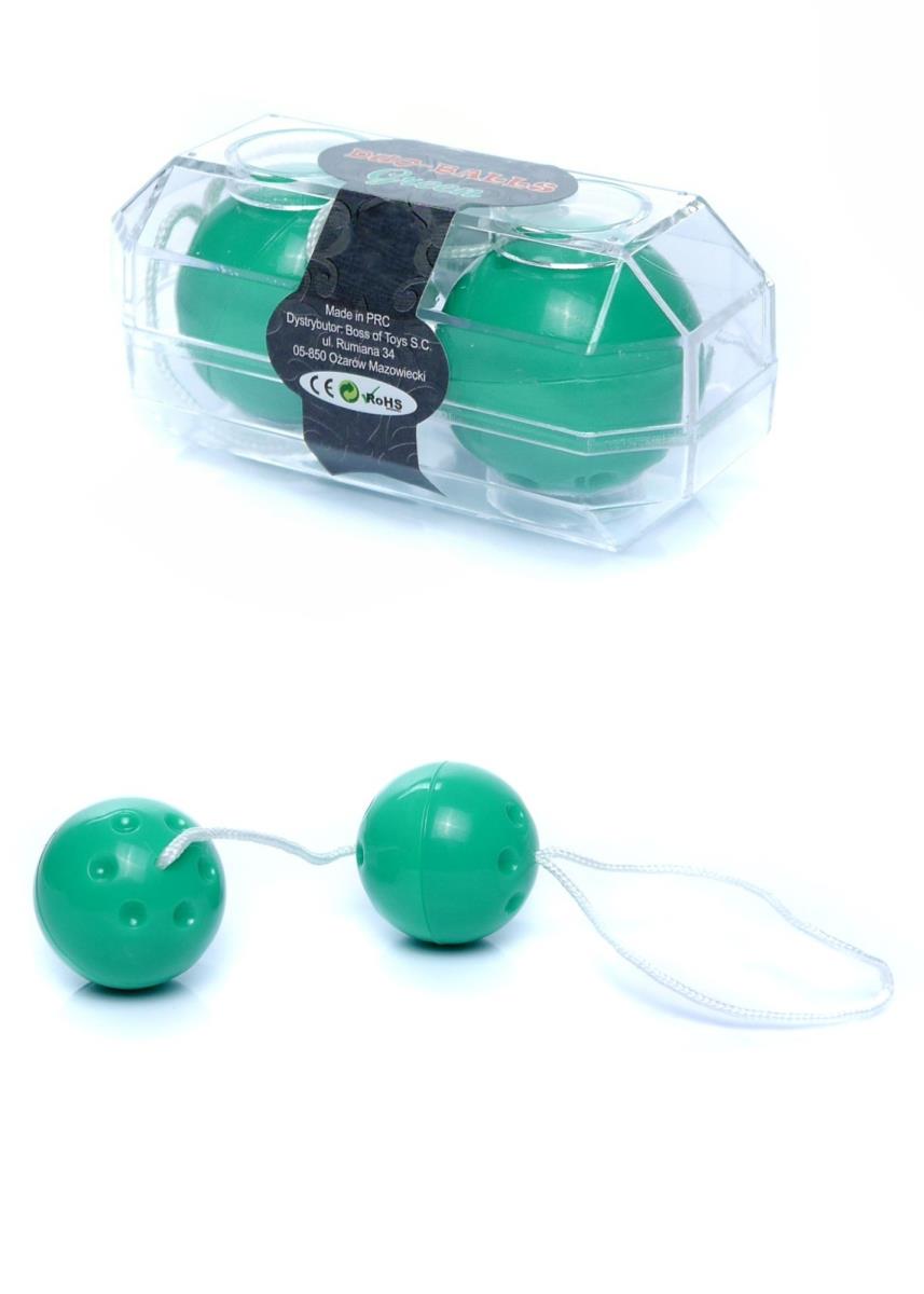 Bile Vaginale Duo Balls, Verde, detaliu al texturii cu orificii decorative pe fiecare sfera