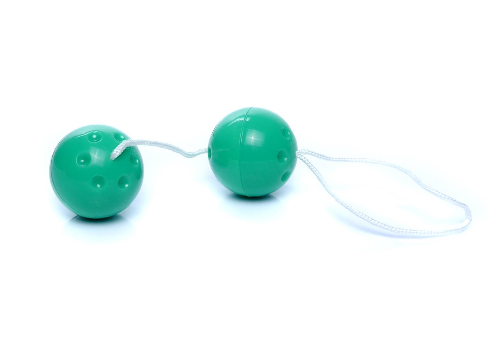 Bile Vaginale Duo Balls, Verde, bile Geisha duble conectate prin snur de recuperare