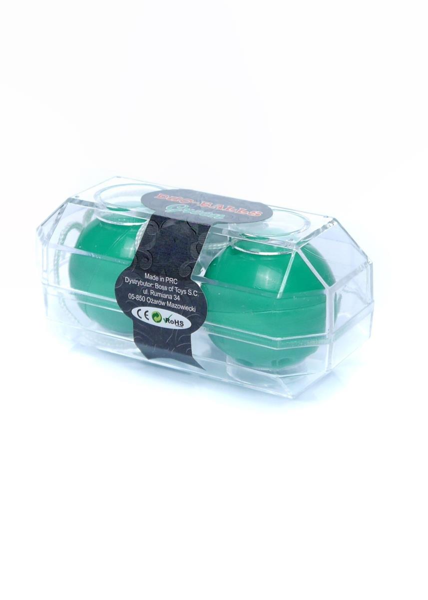Bile Vaginale Duo Balls, Verde, vedere laterala cu snurul de recuperare intins