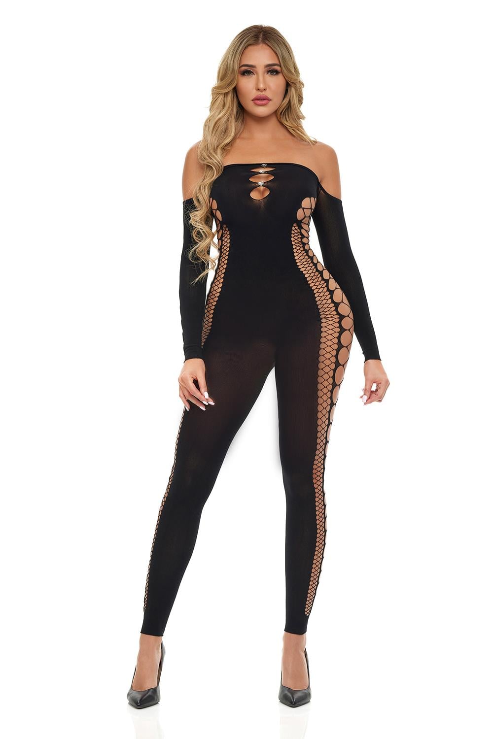 Bodystocking Negru Pink Lipstick Lingerie Diamond Drippin