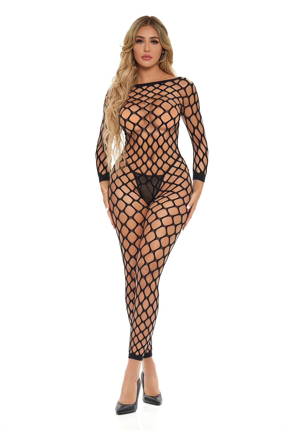 Bodystocking Crotchless Negru Pink Lipstick Lingerie Swipe Right