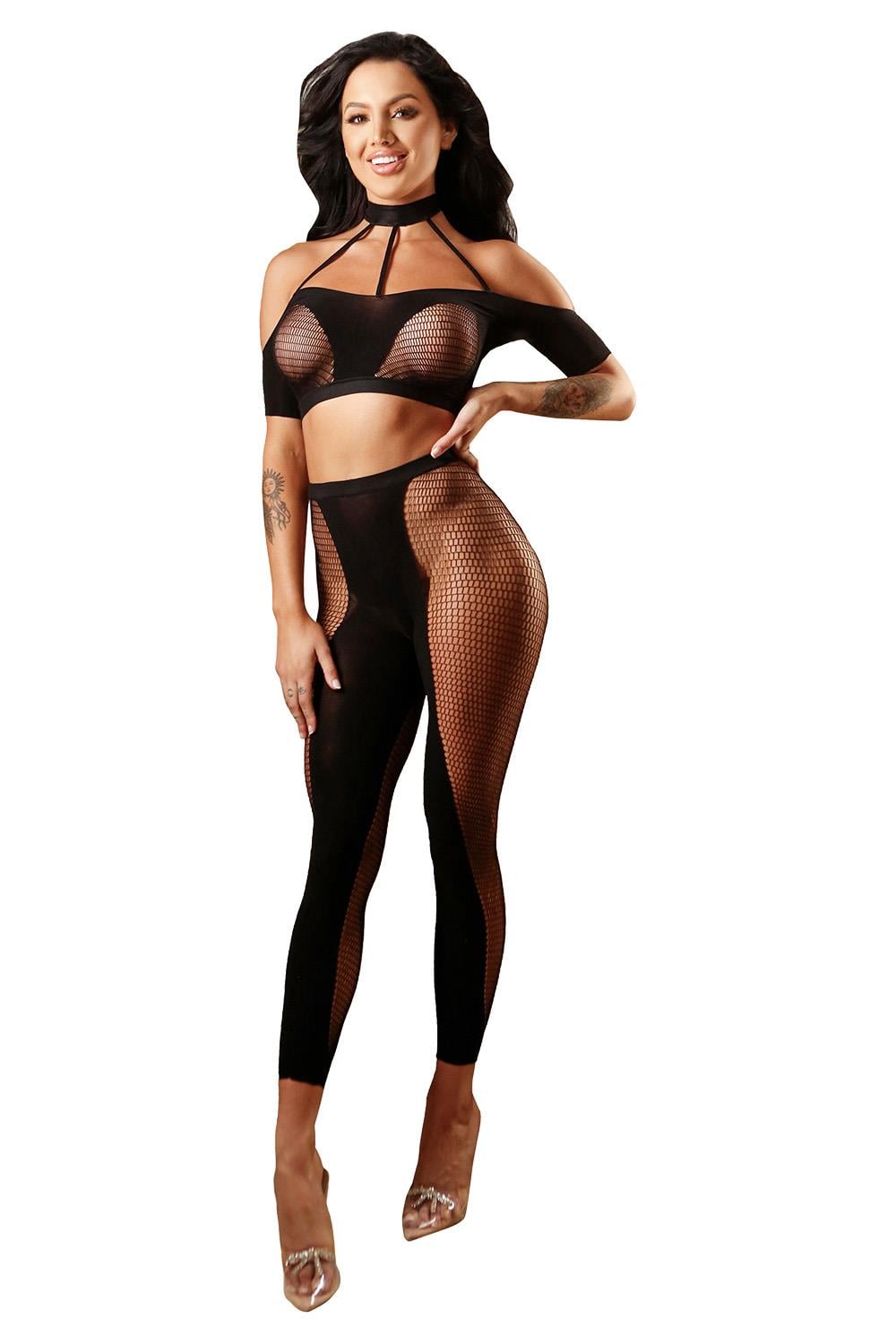 Set Top si Colanti Fishnet Negru Fantasy Lingerie Missing You