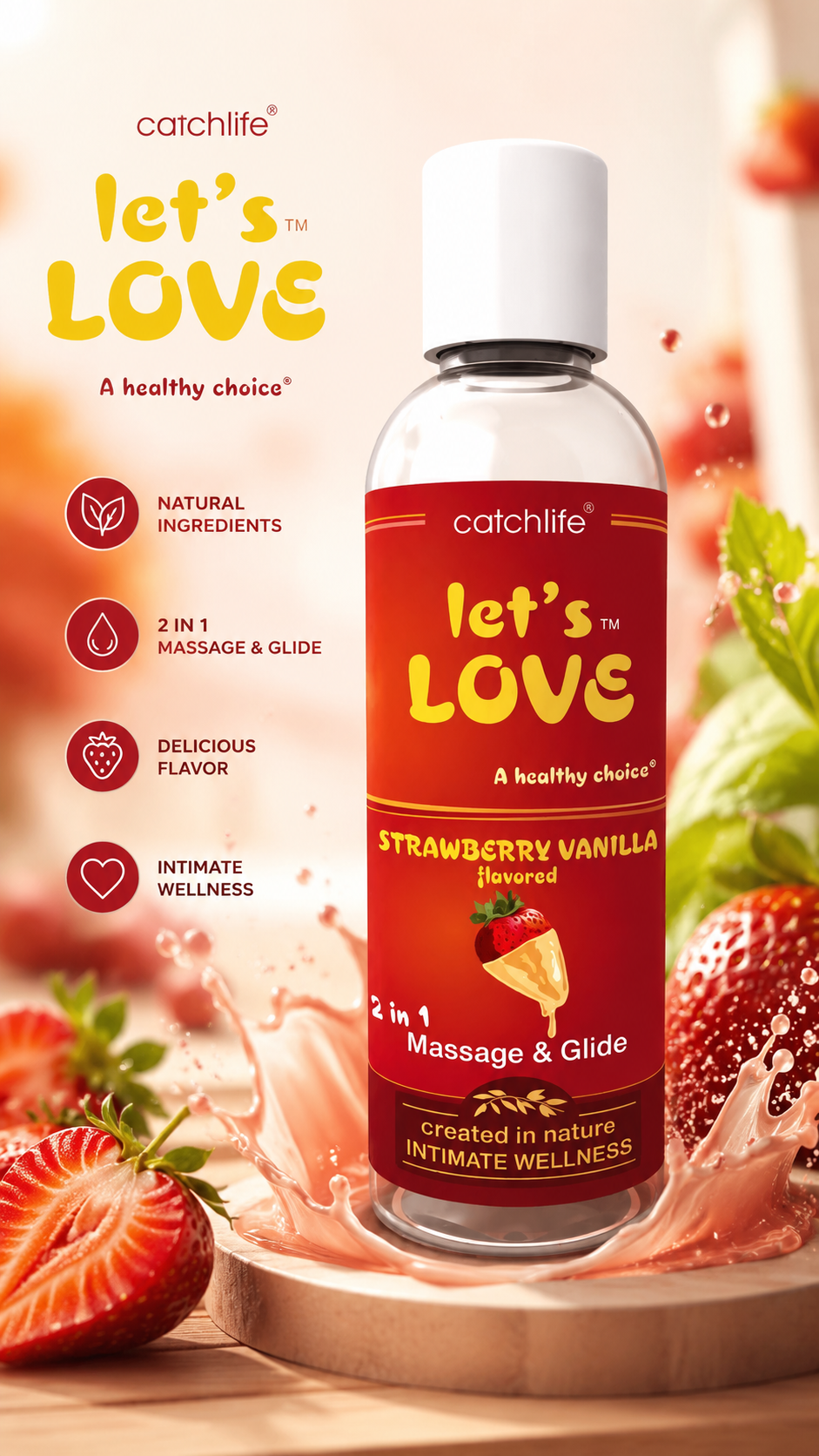 Nature Body Lets Love Massage Glide Capsuni Vanilie 100ml gel masaj lubrifiant
