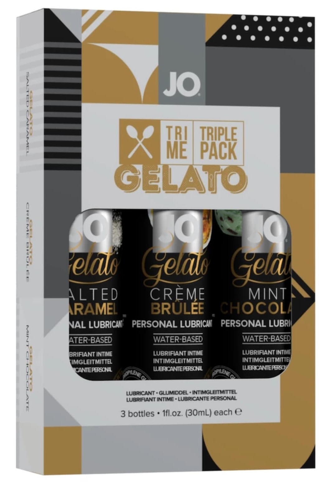 Set 3 lubrifianti System JO Tri Me Triple Pack Gelato Caramel Creme Brulee Ciocolata Menta 3x30ml