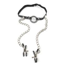 Set Bondage Pipedream "O-Ring Gag with Nipple Clamps" - Negru - dimensiuni complete