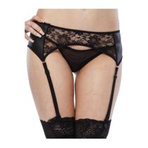 Set Portjartier si Chilot cu Dantela Erotica - Negru - vedere frontala