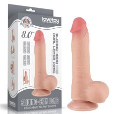 Dildo Dubla Densitate cu ventuza si scrot, strat dublu glisant de 20cm- Natural