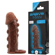 Prelungitor penis cu bile silicon Brave Men Penis Sleeve Flesh, 14 cm