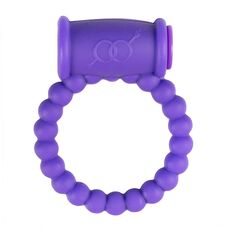 Inel penis vibrator Easytoys mov cu textura de perle si modul vibrator atasat