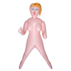 Papusa gonflabila Roxana 3D, chip 3D cu par blond, sani mari, marime naturala