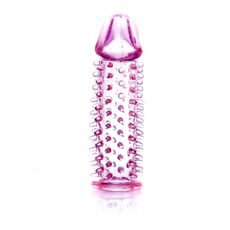 Stimulator Penis Sleeve cu tepi Roz, vedere laterala cu inelul de la baza