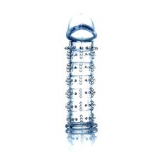 Stimulator Penis Sleeve cu tepi si cap Transparent, vedere laterala cu inelul de la baza