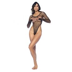 Bodysuit Fishnet Maneci Lungi Negru purtat