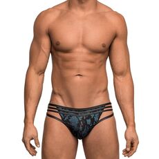 Male Power Strappy Thong - Blue/Black
