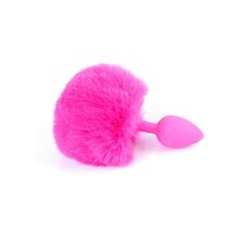 Plug Silicon cu Coada Bunny Tail roz, vedere din unghi lateral