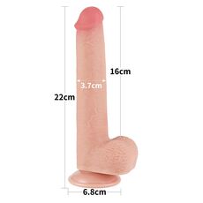 Dildo Lovetoy Sliding Skin cu masuratori oficiale: 22cm lungime totala, 16cm pana la baza glandului, 3,7cm diametru