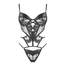 Corset Leonela Beauty Night wetlook negru, detaliu material lacuit
