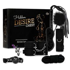 Kit BDSM 10 piese Fetish B-Series negru, cutie cadou si toate componentele: bici, catuse, zgarda, masca