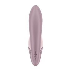 Vibrator Satisfyer Supernova roz pudrat, vedere frontala dreapta cu logo Satisfyer gravat