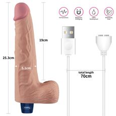 Vibrator Lovetoy Real Softee cu masuratori oficiale: 25,3cm lungime totala, 19cm lungime inserabila, 5,1cm diametru