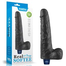 Vibrator Lovetoy Real Softee negru langa cutia originala de vanzare