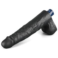 Vibrator Lovetoy Real Softee negru din profil, cu baza si portul de incarcare magnetica