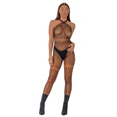Bodystocking Lace by LJ Negru, detaliu plasa fence net pe solduri si abdomen