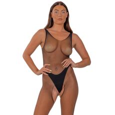 Bodystocking plasa Lace by LJ crotchless, Negru, vedere din fata