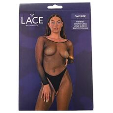 Bodystocking plasa Lace by LJ maneci lungi Negru, ambalaj cutie