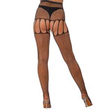 Ciorapi Lace by LJ Rhinestone Negru, vedere completa purtati