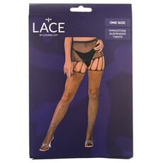 Ciorapi Lace by LJ Rhinestone Negru, ambalaj cutie