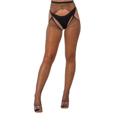 Colanti plasa Lace by LJ crotchless, Negru, vedere din fata
