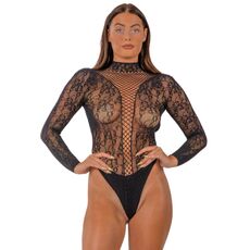 Body dantela Lace by LJ cu guler inalt, Negru, vedere din fata