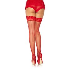 Ciorapi Autofixanti Fishnet cu Cusatura Rosu Leg Avenue