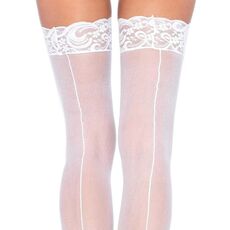 Ciorapi Autofixanti Sheer cu Cusatura Alb detaliu top dantela