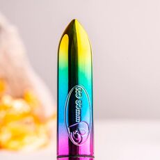 Mini Vibrator Rocks Off RO-80mm Rainbow, prim-plan cu fundal floral neclar