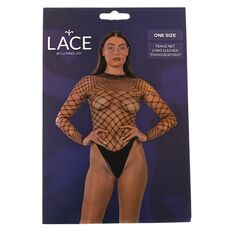 Lace by LJ Fence Net Long Sleeved Thong Bodysuit Black cutia