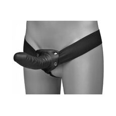 Strap-on Everlasting Dong Negru, purtat cu ham reglabil, vedere din fata
