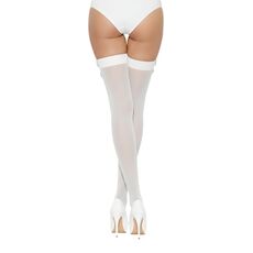 Ciorapi opachi Lace by LJ Alb, detaliu fundita din satin