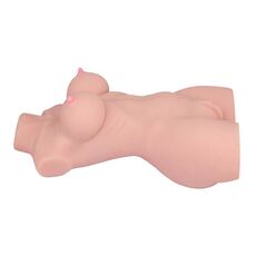 Masturbator 3D Dublu Orificiu cu Sani, TPE Natural, profil lateral
