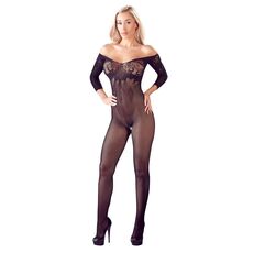 Body Mandy Mystery Line negru cu umeri goi, fara bretele, din plasa, S-L