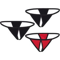 Set 3 chilotei tanga decupati, Negru si Rosu, One Size-Detaliu