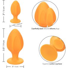 Set Dopuri Anale CalExotics Cheeky 2 Anal Plugs - Orange detalii dimensiuni