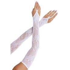 Floral Net Extra Long Gauntlet Arm Warmers, ALB