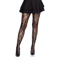 Seamless Floral Lace Pantyhose Negru Leg Avenue