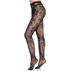 Dres Seamless Floral Lace Pantyhose, Leg Avenue, Negru, S-L