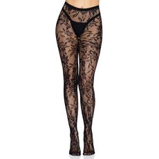 Dres Seamless Floral Lace Pantyhose, Leg Avenue, Negru, S-L