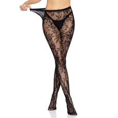 Dres Seamless Floral Lace Pantyhose, Leg Avenue, Negru, S-L