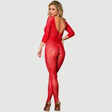 Bodystocking rosu, deschis intim, maneci 3/4, Paris Hollywood, S-L vedere spate